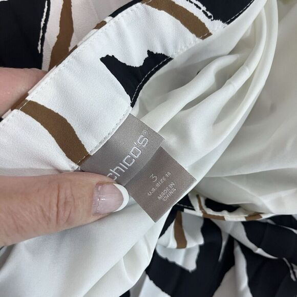 Chico's Skirt size 14 16 3 Black Brown Pleated Midi Sheer Modest Career Church - Picture 9 of 9